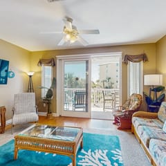 First-floor beach condo w/Gulf and ocean views and two covered decks