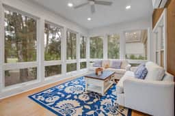 Sunny island home with golf course view, pool, tennis, washer/dryer, & AC