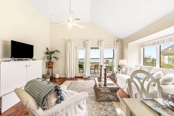 2nd floor villa with water views, lovely balcony & w/d - walk to Beach Club