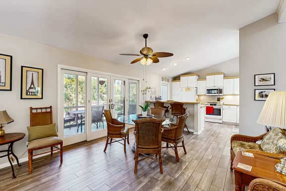 Golf course home with deck, porch & lagoon view - 1 block to beach, 1 dog OK