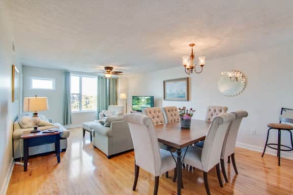 Second-floor condo with river views and access to a community pool