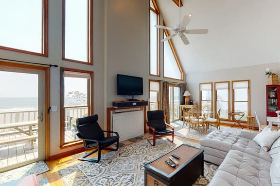 Oceanfront home with stunning ocean views, central AC, and private W/D